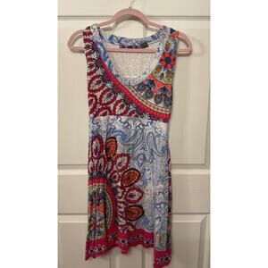 Desigual Boho A-Line Sequin Colorful Eyelet Detail Tank Dress,M